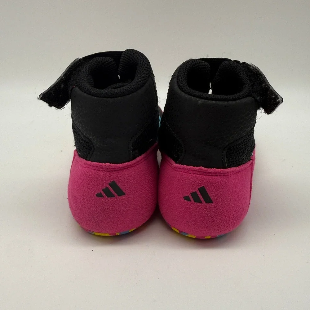 Adidas HVC Wrestling Shoes Kids 11K Black Pink Blue JQ4995 High Top Sneaker
